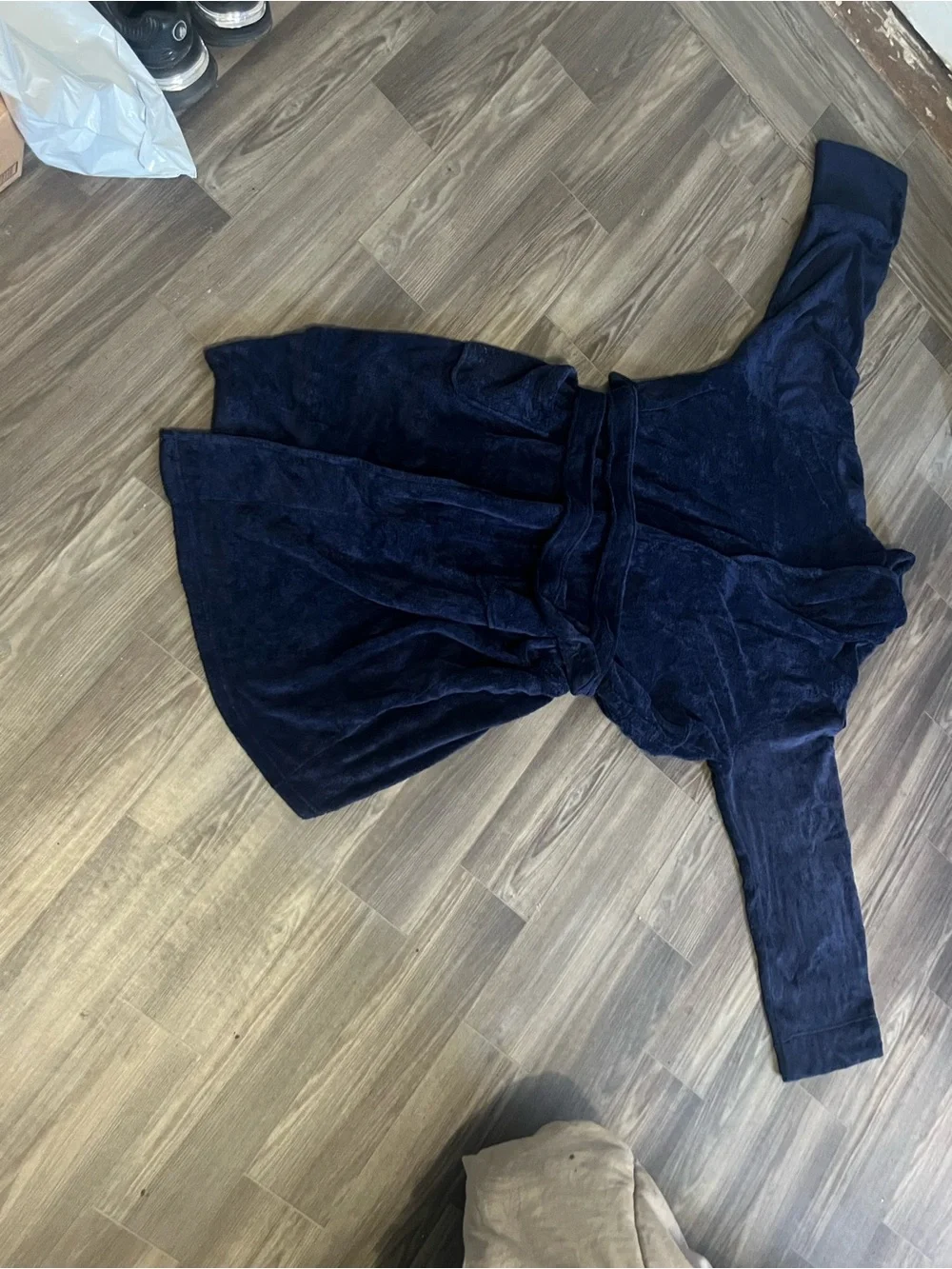 Men's Navy Plush Bathrobe with Belt